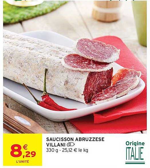 SAUCISSON ABRUZZESE VILLANI 330 g - 25,12 € le kg