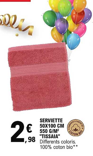 SERVIETTE 50X100 CM 550 G/M² "TISSAIA" Differents coloris. 100% coton bio**