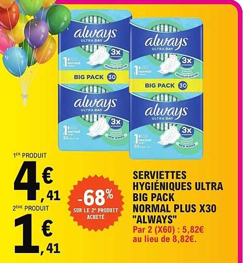 SERVIETTES HYGIÉNIQUES ULTRA BIG PACK NORMAL PLUS X30 "ALWAYS"