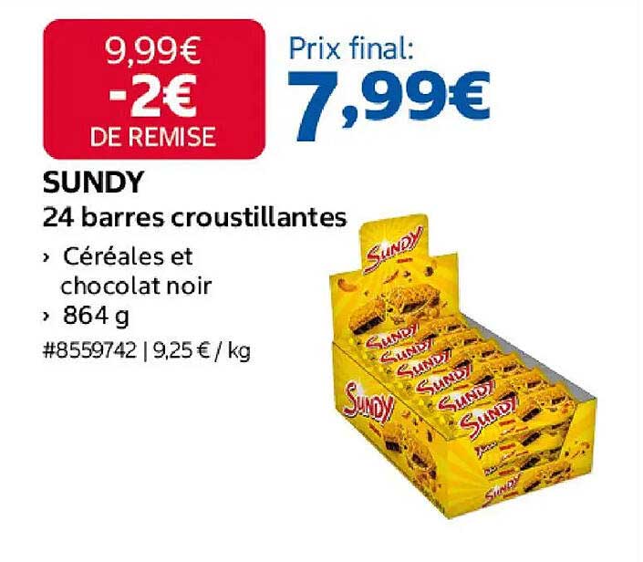 SUNDY 24 barres croustillantes · Céréales et chocolat noir · 864 g