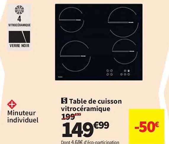 Table de cuisson vitrocéramique