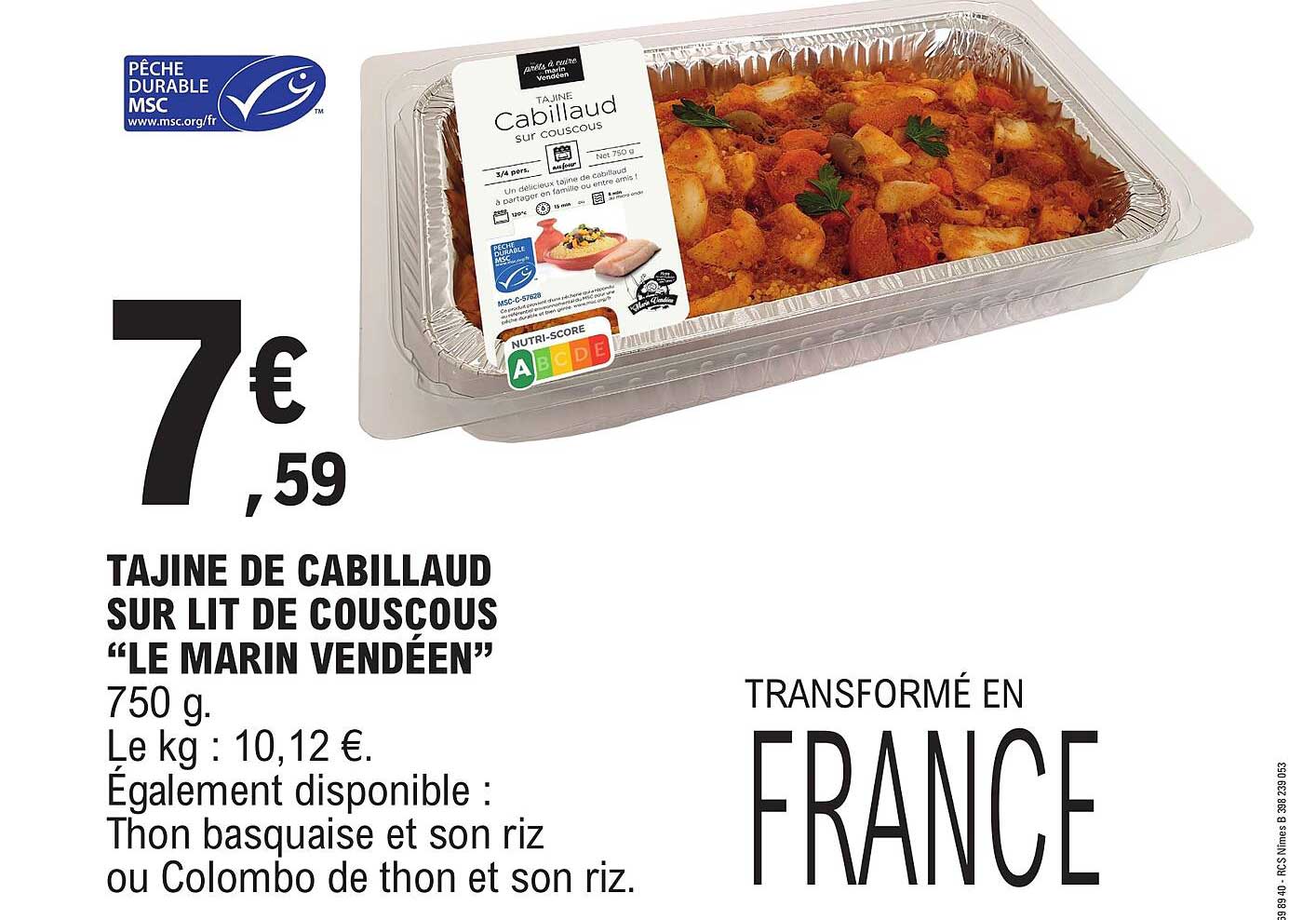 TAJINE DE CABILLAUD SUR LIT DE COUSCOUS “LE MARIN VENDÉEN”