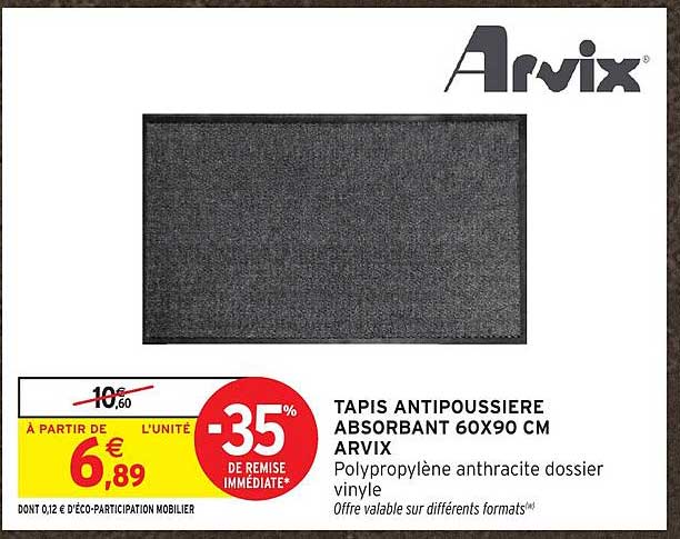 TAPIS ANTIPOUSSIIERE ABSORBANT 60X90 CM ARVIX