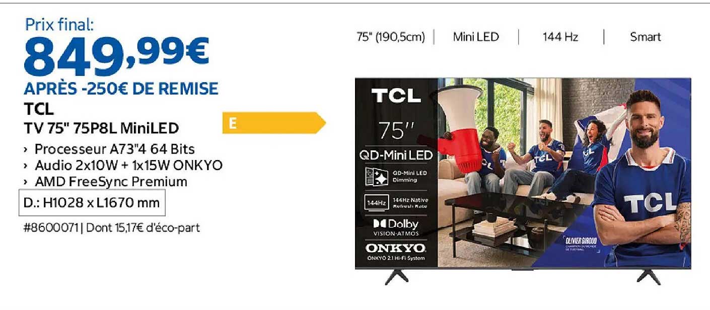 TCL TV 75" 75P8L MiniLED