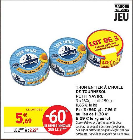 THON ENTIER À L’HUILE DE TOURNESOL PETIT NAVIRE