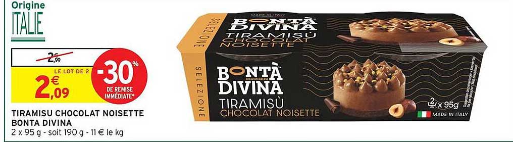 TIRAMISU CHOCOLAT NOISETTE BONTÀ DIVINA