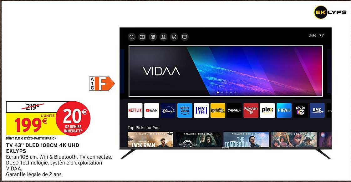 TV 43" DLED 108CM 4K UHD EKLYPS
