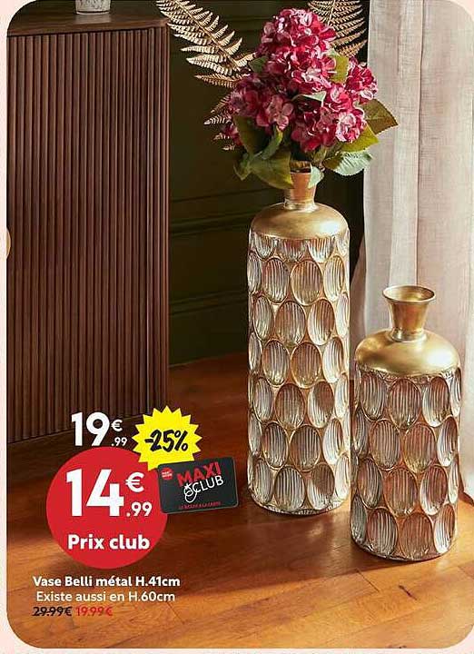 Vase Belli métal H.41cm Existe aussi en H.60cm