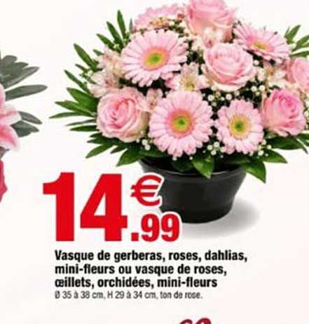 Vasque de gerberas, roses, dahlias, mini-fleurs ou vasque de roses, œillets, orchidées, mini-fleurs