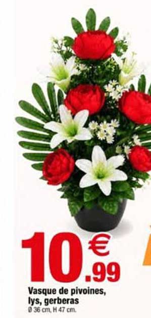 Vasque de pivoines, lys, gerberas