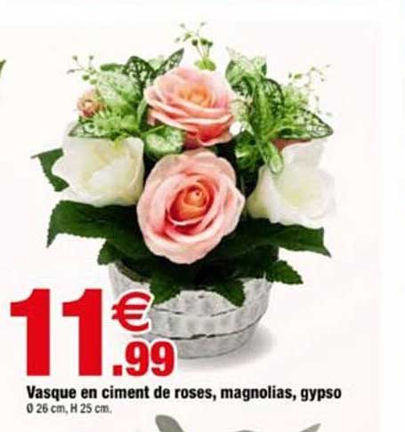Vasque en ciment de roses, magnolias, gyps0