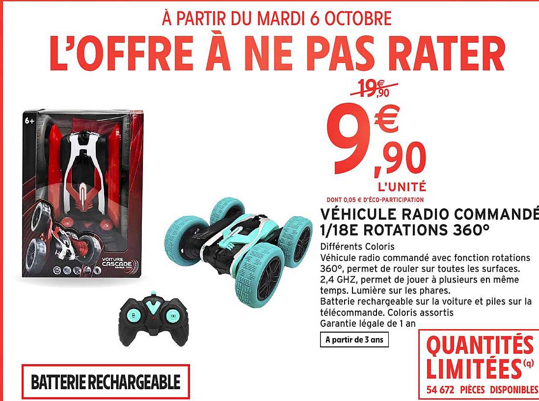 VÉHICULE RADIO COMMANDÉ 1/18E ROTATIONS 360°