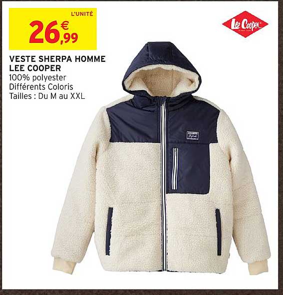 VESTE SHERPA HOMME LEE COOPER 100% polyester Différents Coloris Tailles : Du M au XXL