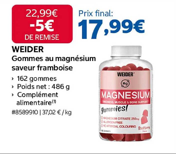 WEIDER Gummies au magnésium saveur framboise