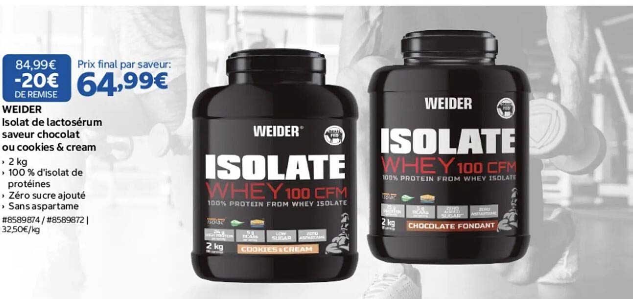 WEIDER Isolat de lactosérum saveur chocolat ou cookies & cream