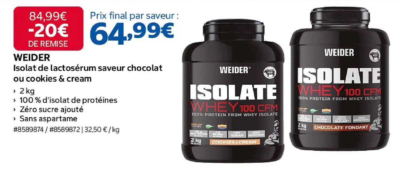 WEIDER Isolat de lactosérum saveur chocolat ou cookies & cream