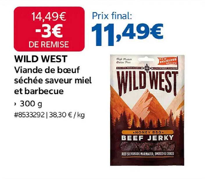 WILD WEST Viande de bœuf séchée saveur miel et barbecue