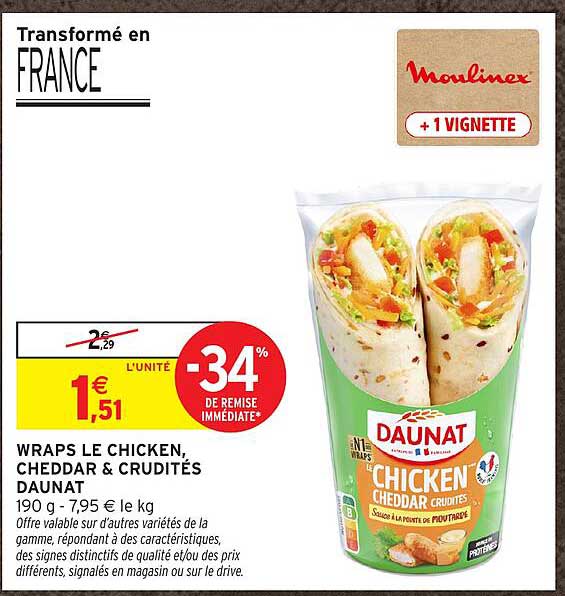 WRAPS LE CHICKEN, CHEDDAR & CRUDITÉS DAUNAT