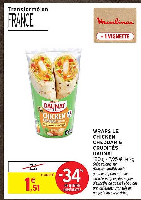 WRAPS LE CHICKEN, CHEDDAR & CRUDITÉS DAUNAT