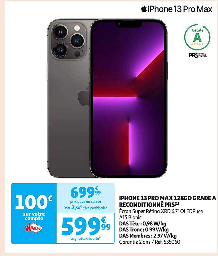 IPHONE 13 PRO MAX 128GO GRADE A RECONDITIONNÉ PRS