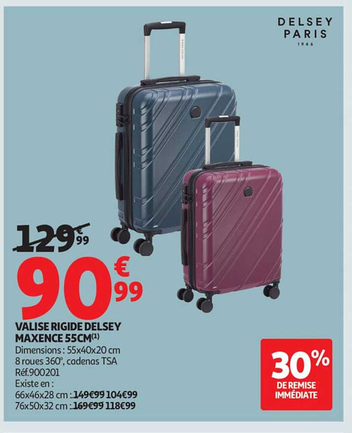 Valise Cabine Delsey Airship 2.0 55cm - Rigide, 4 Roues Silencieuses, Serrure TSA - Bleu Clair, 32L, 2.8kg