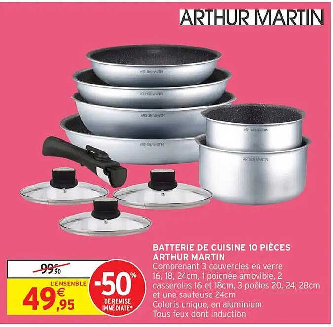 Batterie de cuisine 10 pieces Arthur Martin - Aluminium - Tous feux sauf induction - Noir