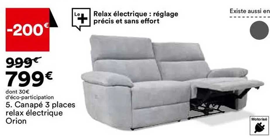 Canapé 3 places relax électrique Orion