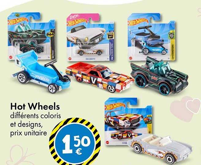 Hot Wheels différents coloris et designs, prix unitaire