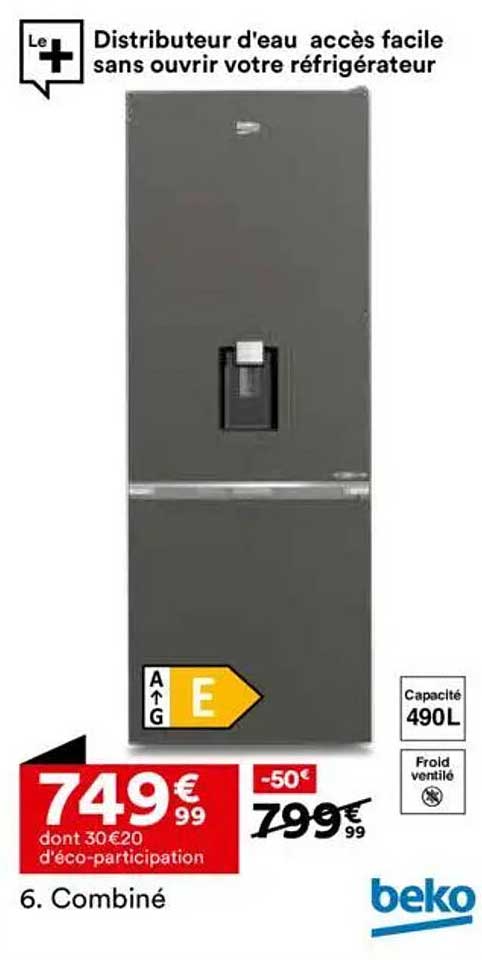 Frigo Américain Beko RCNE560K40DSN – Gris, Distribution D’eau, Classe E (occasion)