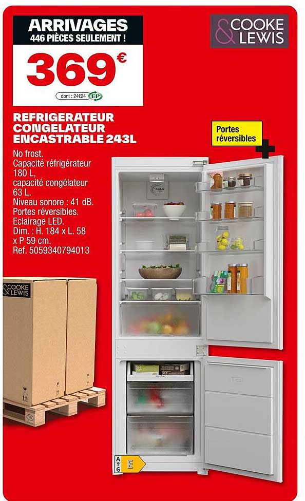 REFRIGERATEUR CONGELATEUR ENCASTRABLE 243L