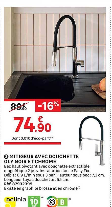 2 MITIGEUR AVEC DOUCHETTE OLY NOIR ET CHROME
