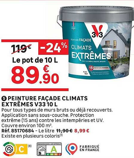 PEINTURE FAÇADE CLIMATS EXTRÊMES V33 10 L