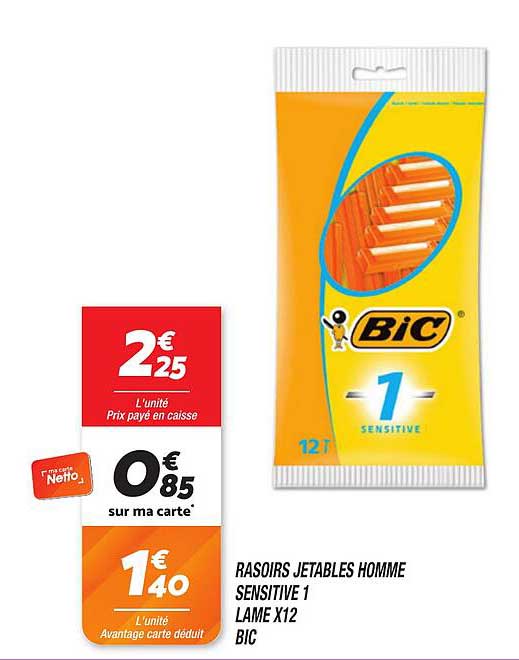 RASOIRS JETABLES HOMME SENSITIVE 1 LAME X12 BIC