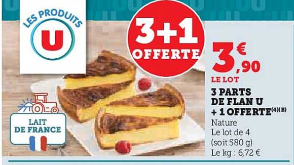 3 PARTS DE FLAN U + 1 OFFERTE