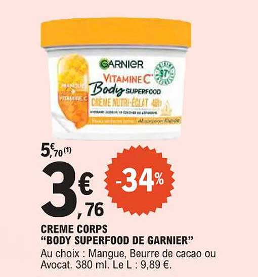 CREME CORPS "BODY SUPERFOOD DE GARNIER"