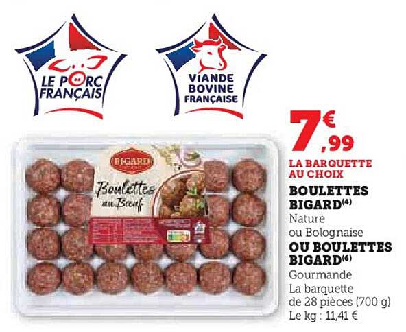 LA BARQUETTE AU CHOIX BOULETTES BIGARD