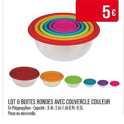 LOT 6 BOITES RONDES AVEC COUVERCLE COULEUR