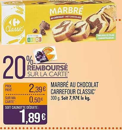 MARBRÉ AU CHOCOLAT CARREFOUR CLASSIC'