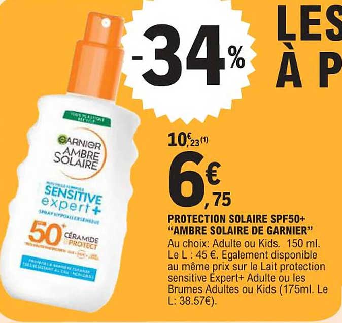 PROTECTION SOLAIRE SPF50+ "AMBRE SOLAIRE DE GARNIER"