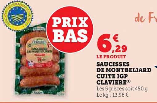 SAUCISSES DE MONTBELIARD CUITE IGP CLAVIERE
