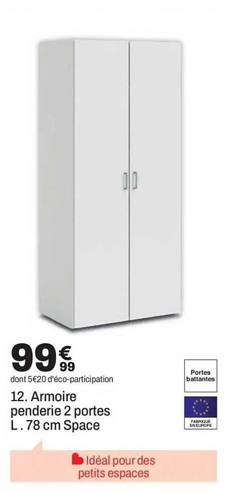 12. Armoire penderie 2 portes L. 78 cm Space