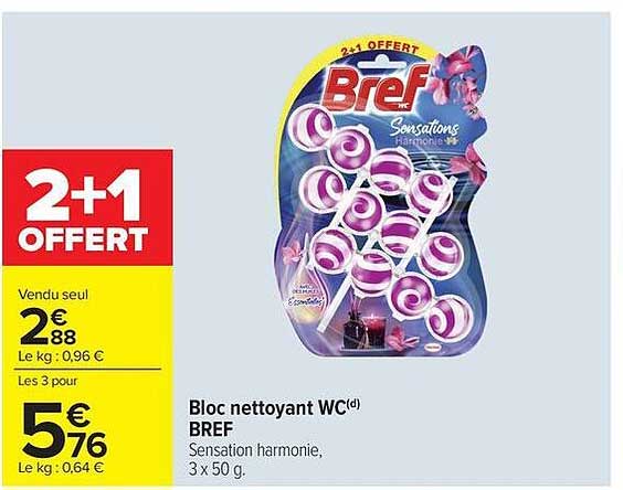 BLOC NETTOYANT WC BREF Sensation harmonie, 3 x 50 g