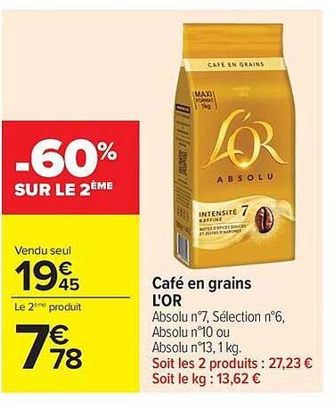 Café En Grains L'or Absolu N°7, Sélection N°6, Absolu N°10 Ou Absolu N°13, 1,1 Kg