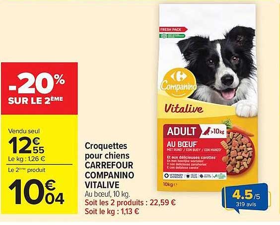 Croquettes pour chiens CARREFOUR COMPANINO VITALIVE