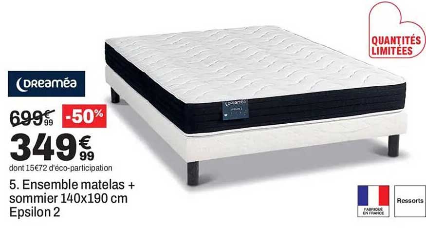 Ensemble matelas + sommier 140x190 cm Epsilon 2