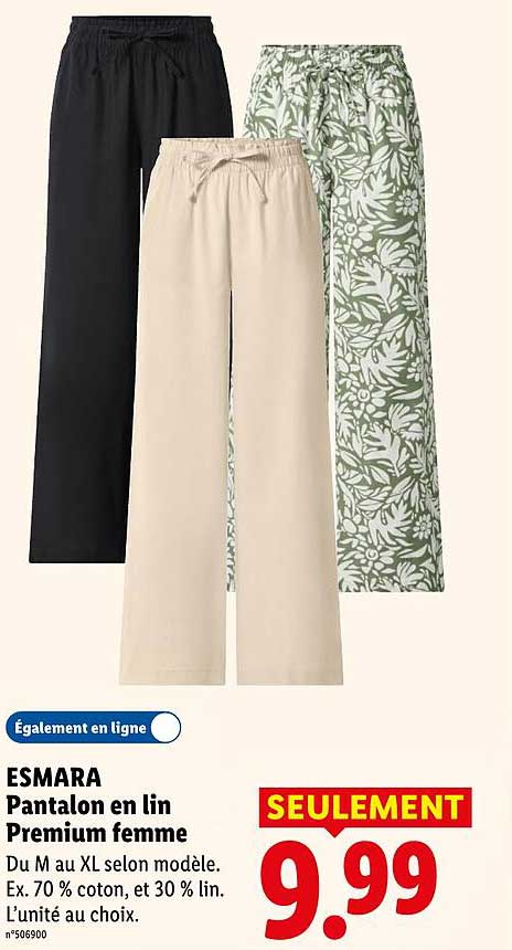 ESMARA Pantalon en lin Premium femme