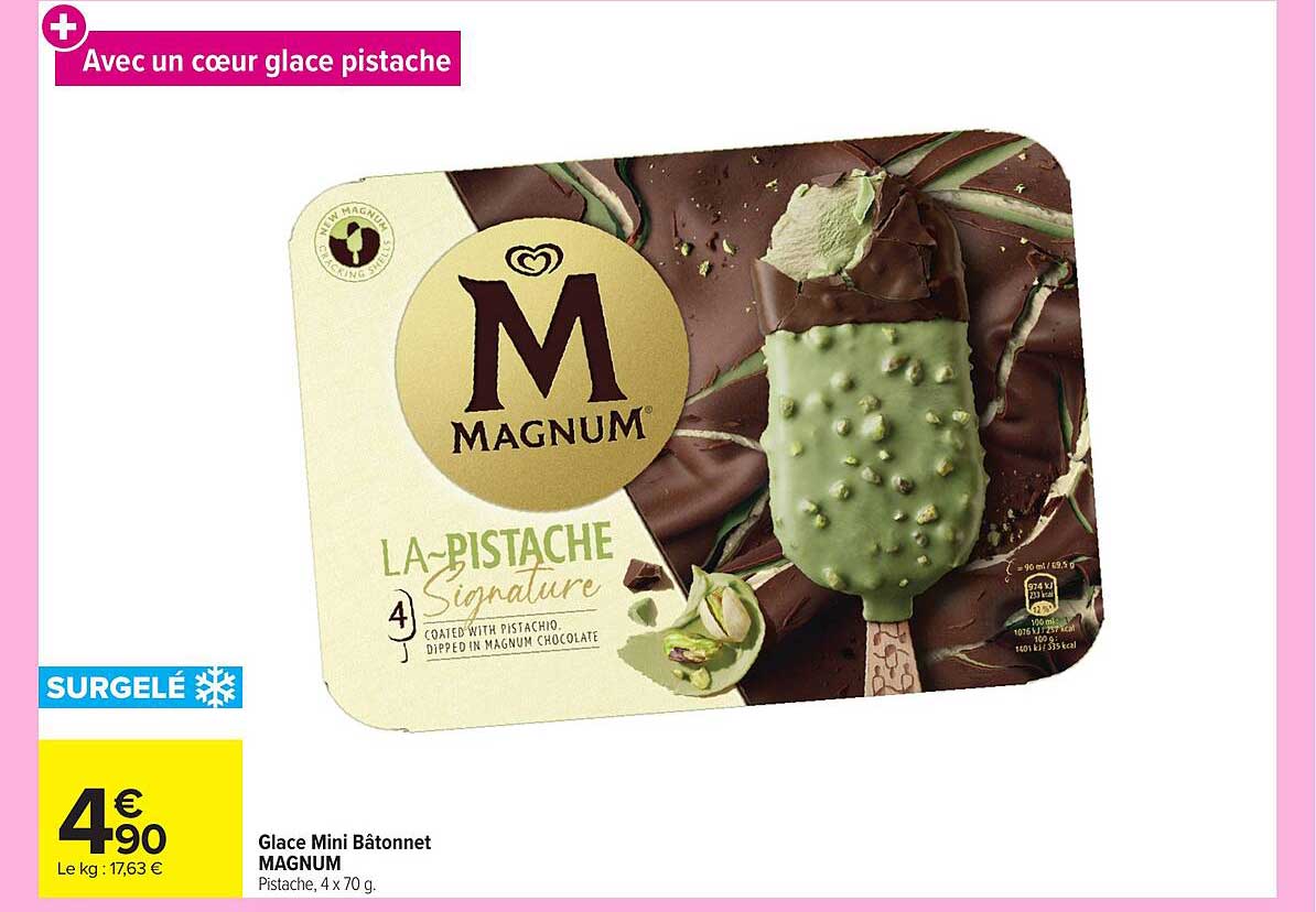 Glace Mini Bâtonnet MAGNUM Pistache, 4 x 70 g.
