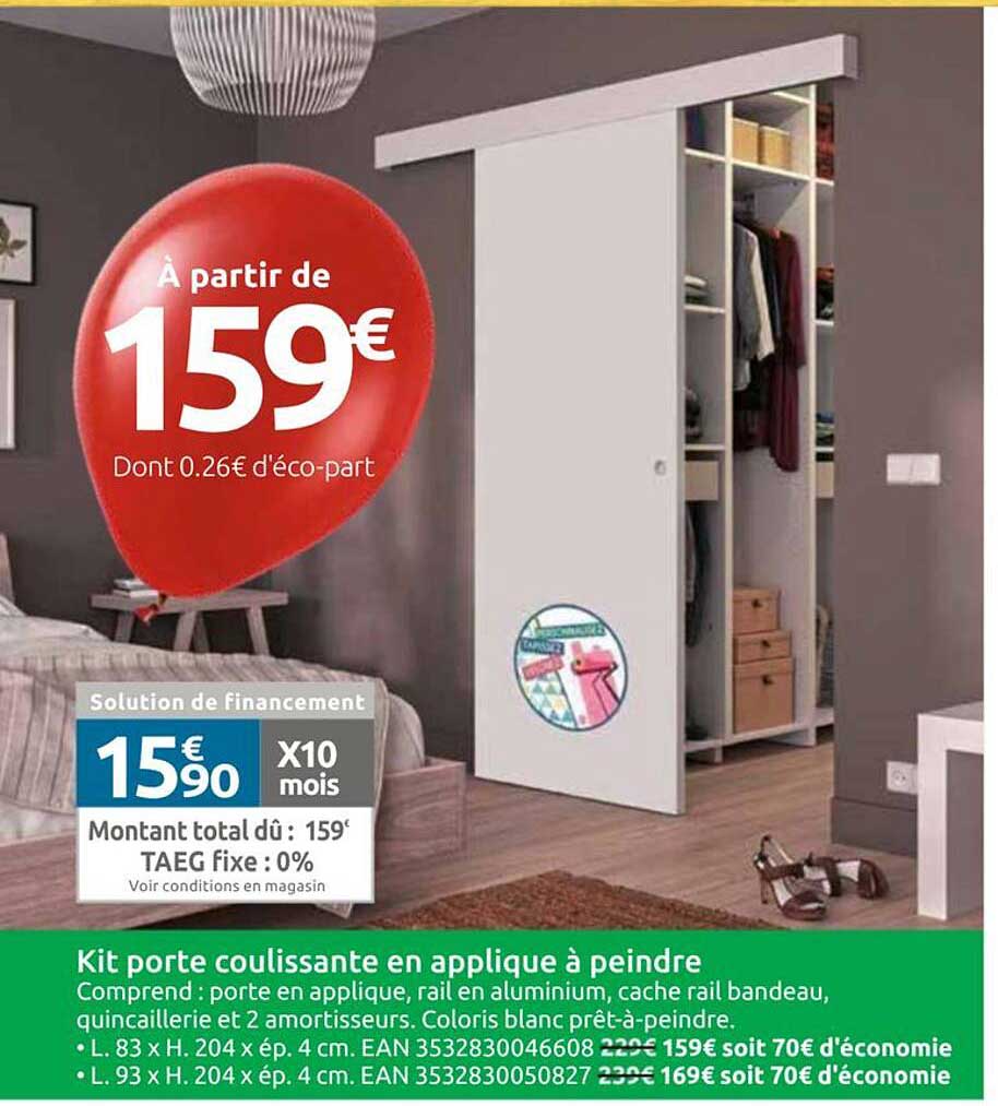 Kit porte coulissante en applique à peindre
