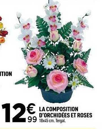 LA COMPOSITION D’ORCHIDÉES ET ROSES