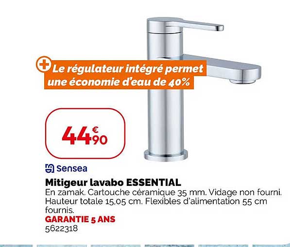 Le régulateur intégré permet une économie d'eau de 40%